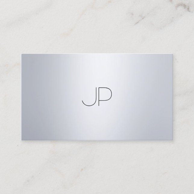 Elegant Monogrammed Modern Silver Look Template Business Card (Front)