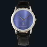 Elegant Monogrammed Navy Blue Brushed Metallic Watch<br><div class="desc">Personalised Elegant Monogrammed Navy Blue Brushed Metallic Watch.</div>