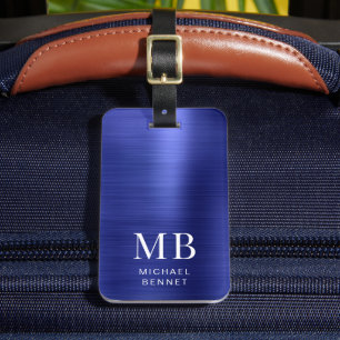 Elegant Monogrammed Navy Blue  Luggage Tag