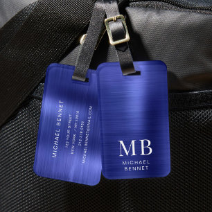 Elegant Monogrammed Navy Blue  Luggage Tag