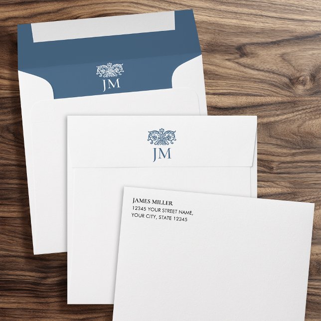 Elegant Monogrammed Ornate Floral Blue Envelope (Creator Uploaded)