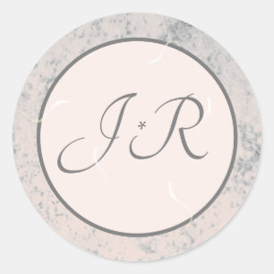 Elegant Monogrammed Peach and Grey Classic Round Sticker