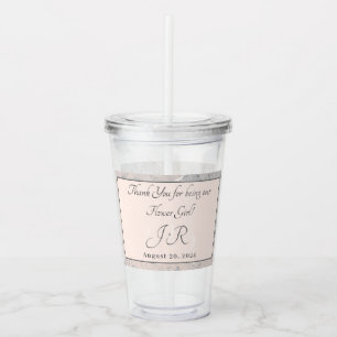 Elegant Monogrammed Peach and Grey Marble Acrylic Tumbler