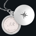 Elegant Monogrammed Peach and Grey Marble Locket Necklace<br><div class="desc">Design front features an elegant peach and grey toned "marbling" effect as background to the shape displaying initials of bride and groom. Your message of gratitude and the date of wedding encircles design. The appearance of delicate ribbons overlay the design. Designed to accompany the "Peach and Grey Marble Wedding Suite."...</div>