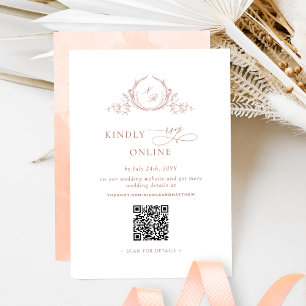 Elegant Monogrammed Peach RSVP Online QR Code Enclosure Card