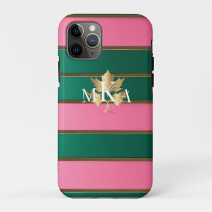 Elegant Monogrammed Pink and Green iPhone 11 Pro Case