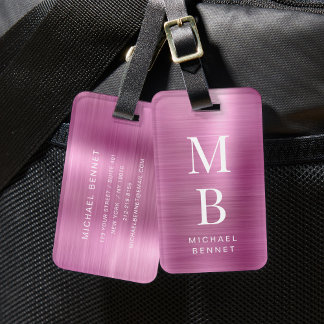 Elegant Monogrammed Pink Luggage Tag