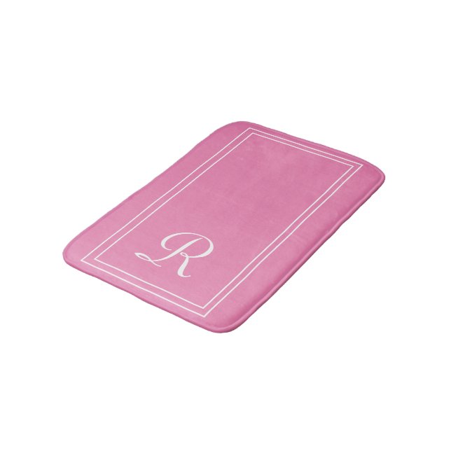 Elegant Monogrammed Pink Striped Personalised  Bath Mat (Angled)