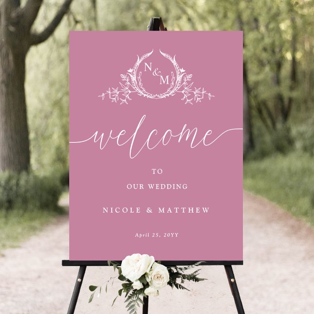 Elegant Monogrammed Pink Wedding Welcome Sign (Creator Uploaded)