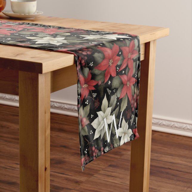 Elegant Monogrammed Poinsettia Winter Table Runner (In Situ)