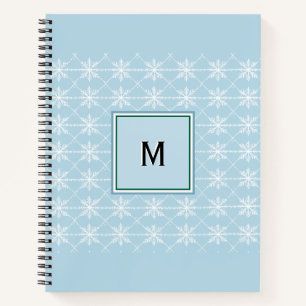 Elegant Monogrammed Powder Blue White Snowflakes Notebook