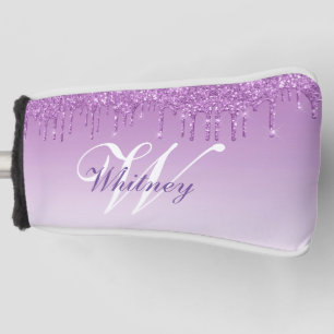 elegant monogrammed purple glitter golf head cover