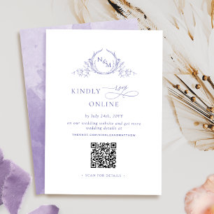 Elegant Monogrammed Purple RSVP Online, QR Code Enclosure Card