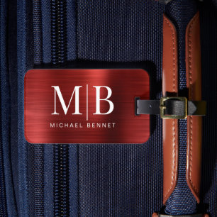 Elegant Monogrammed Red Luggage Tag