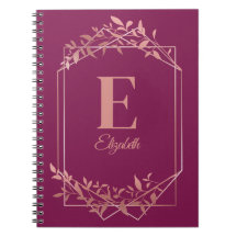 Elegant monogrammed rose gold frame leaves pink