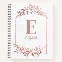 Elegant monogrammed rose gold frame leaves white