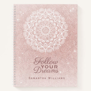 Elegant Monogrammed Rose Gold Glitter Girly Notebook