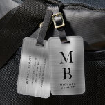 Elegant Monogrammed Silver Brushed Metallic Luggage Tag<br><div class="desc">Elegant Monogrammed Silver Brushed Metallic Luggage Tag</div>
