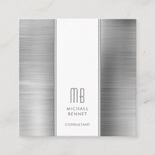 Elegant Monogrammed Silver Grey Consultant Square Business Card