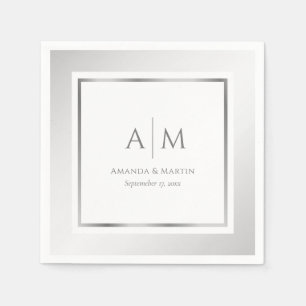 Elegant Monogrammed Silver Wedding Paper Napkins