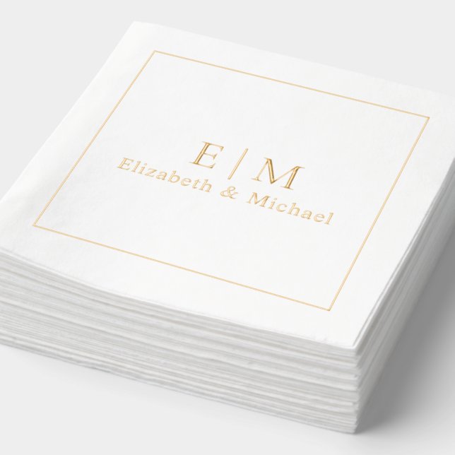 Elegant Monogrammed Typography Simple Wedding Gold Foil Napkins (Detail)