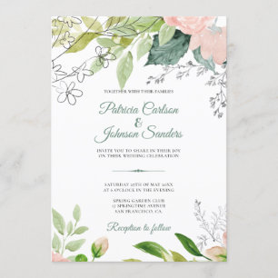 Elegant monogrammed watercolor floral wedding invitation