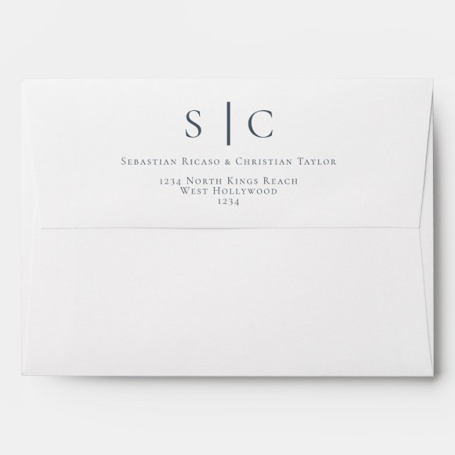 Elegant Monogrammed Wedding Blue and White Envelope (Back (Top Flap))