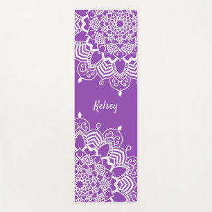 Elegant Monogrammed White & Purple Mandala Pattern Yoga Mat