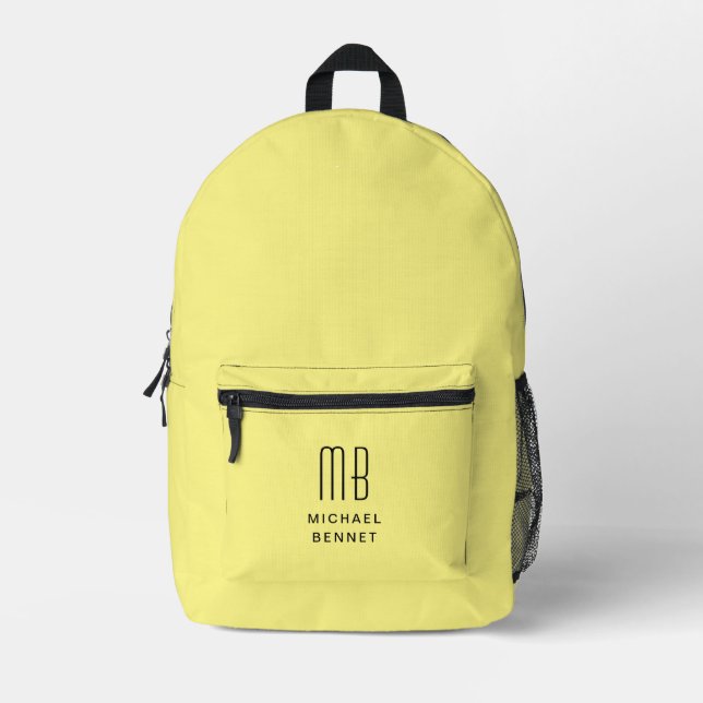 Elegant Monogrammed Yellow Printed Backpack (Front)