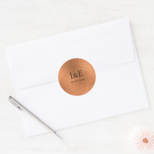 Elegant Monograms Wedding Date Faux Copper Foil Classic Round Sticker