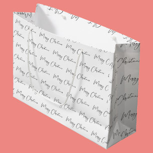 Elegant Monotone Black White Merry Christmas Large Gift Bag