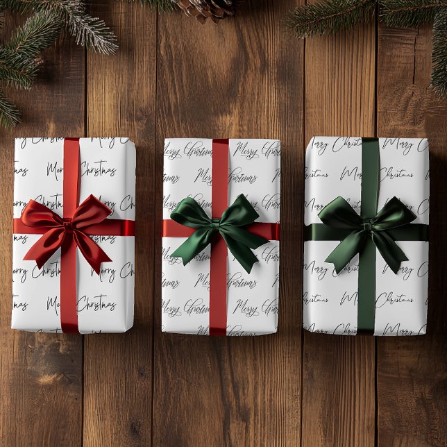 Elegant Monotone Black White Merry Christmas Wrapping Paper Sheet (Creator Uploaded)