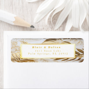 Elegant Monstera Gold Wedding Return Address Label