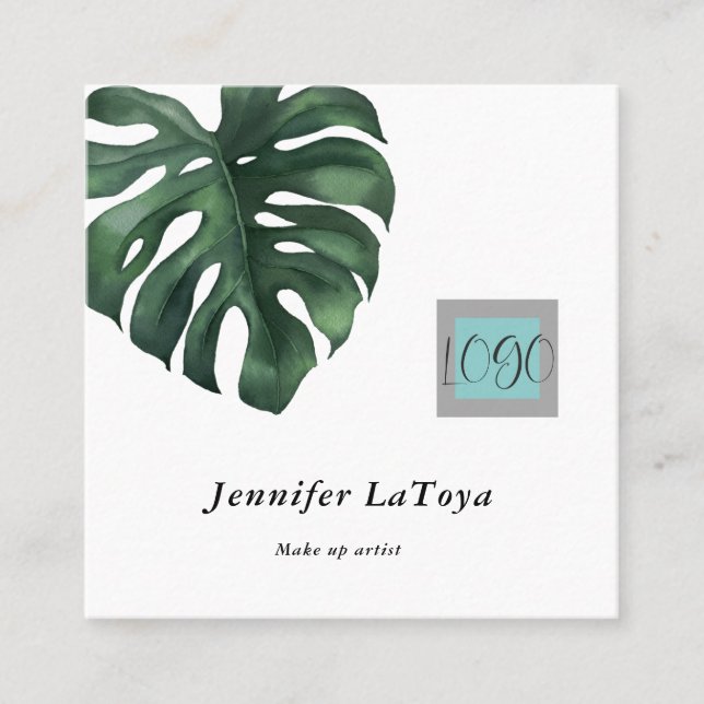Elegant Monstera Logo  Square Business Card (Front)