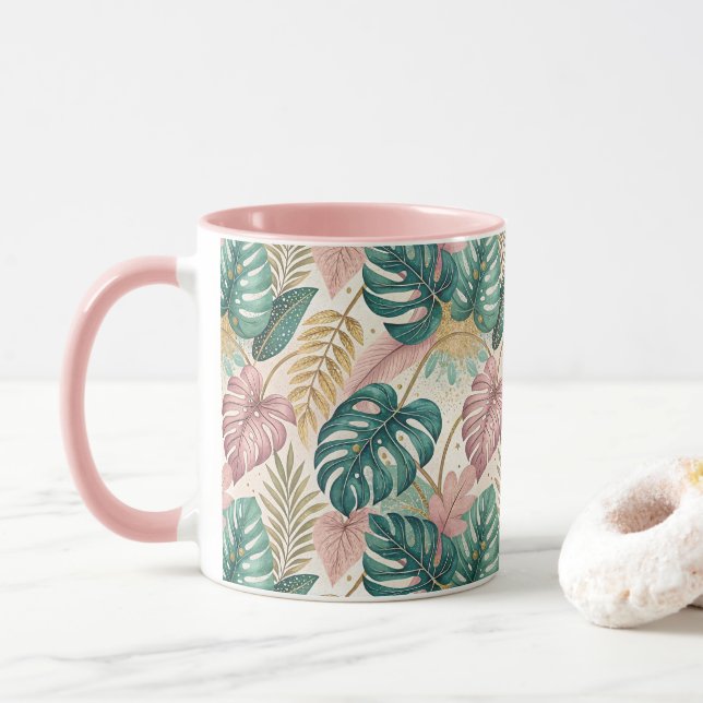 Elegant Monsteras Gold Mug (With Donut)