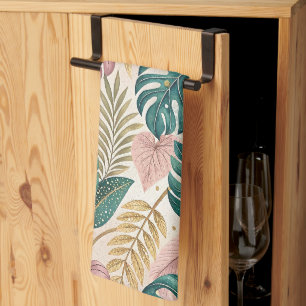 Elegant Monsteras Gold Tea Towel