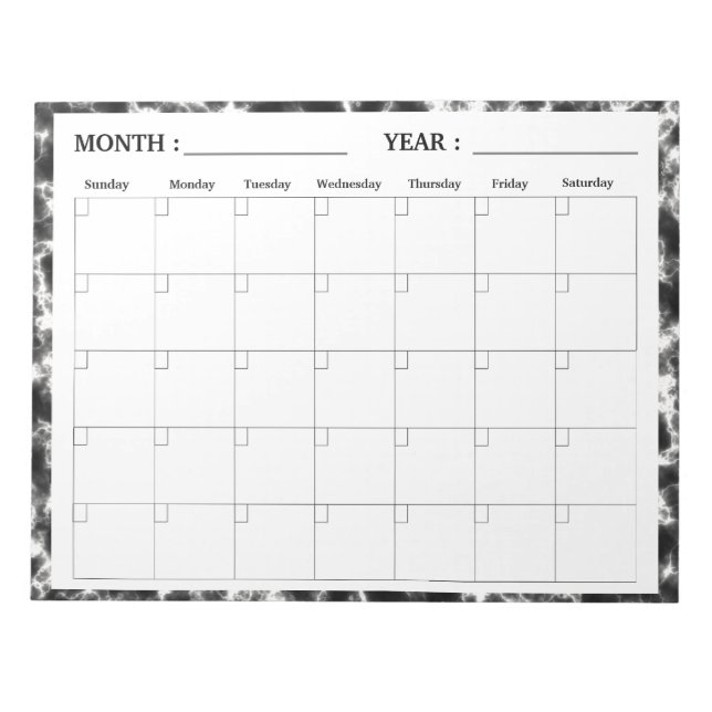 Elegant  Monthly Blank Calendar Planner  Notepad (Front)