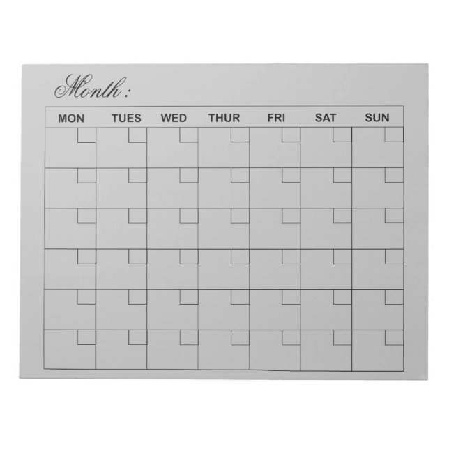  Elegant Monthly Calendar Planner  Notepad (Front)