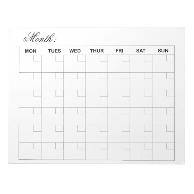 Elegant Monthly Calendar Planner  Notepad (Front)