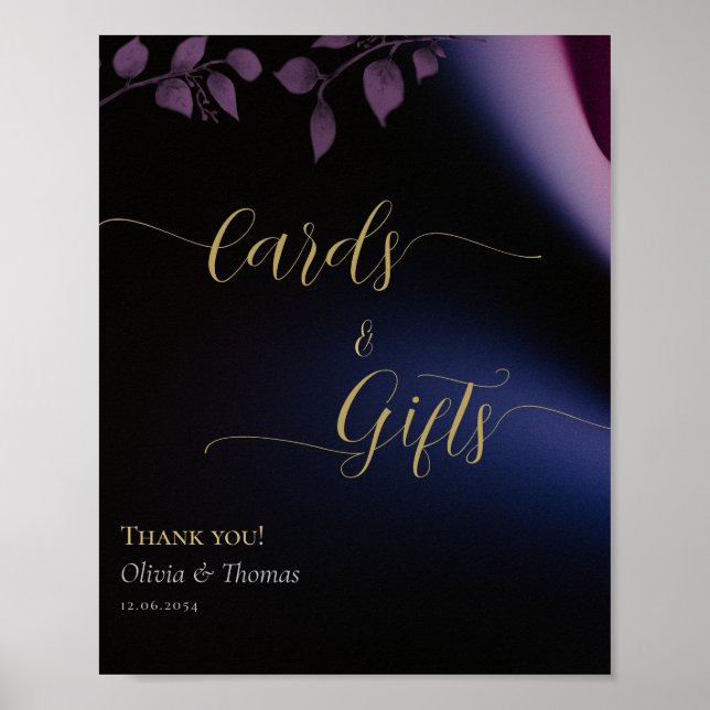 Elegant Moody Black Dark Purple Eucalyptus Wedding Poster (Front)