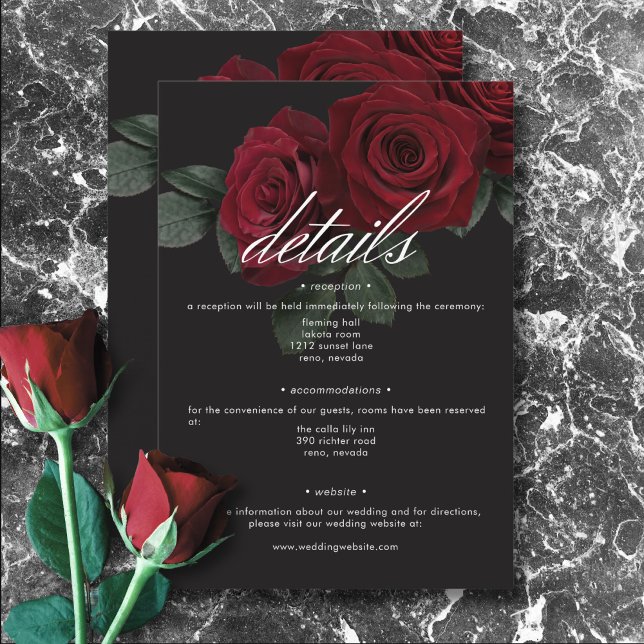 Elegant Moody Blood Red Roses Floral Details Enclosure Card (Creator Uploaded)