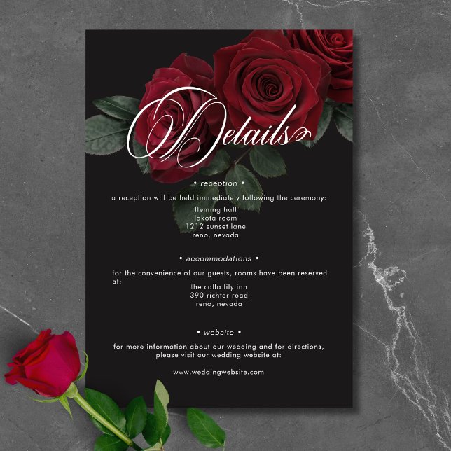 Elegant Moody Blood Red Roses Floral Details Enclosure Card (Elegant Moody Blood Red Roses Floral Details Enclosure Card)