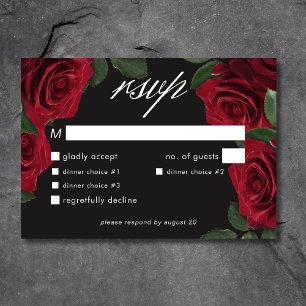 Elegant Moody Blood Red Roses Floral Dinner RSVP Card