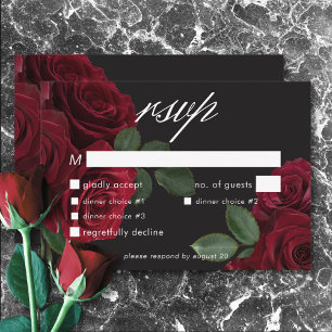 Elegant Moody Blood Red Roses Floral Dinner RSVP Card
