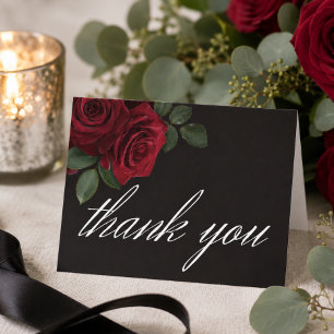 Elegant Moody Blood Red Roses Floral Folded Thank You Card