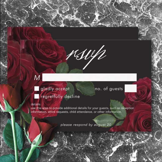 Elegant Moody Blood Red Roses Floral No Dinner RSVP Card (Elegant Moody Blood Red Roses Floral No Dinner RSVP Card)