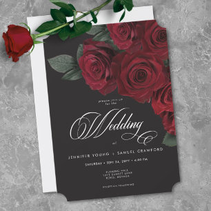 Elegant Moody Blood Red Roses Floral Wedding Invitation