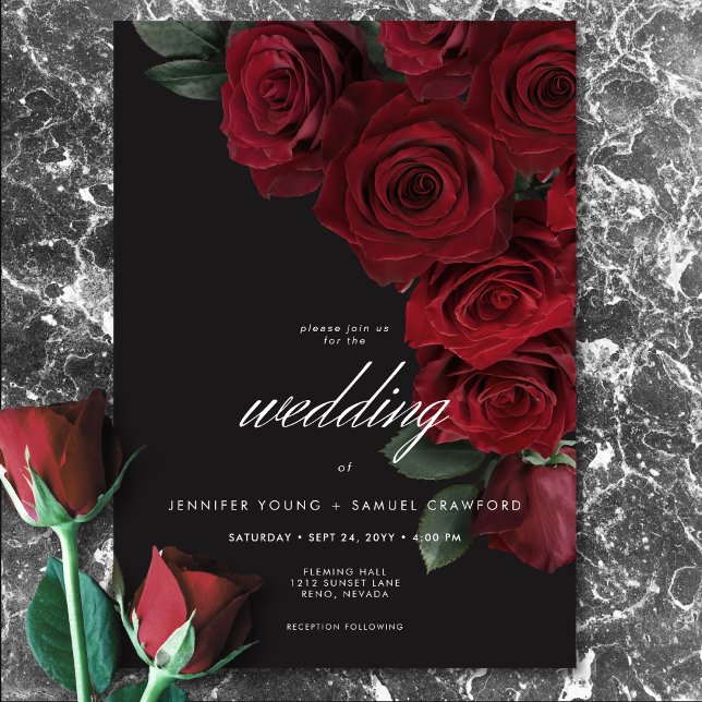 Elegant Moody Blood Red Roses Floral Wedding Invitation (Elegant Moody Blood Roses Floral Wedding Invitation)