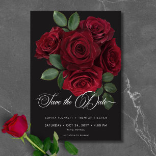 Elegant Moody Blood Red Roses Floral Wedding Save The Date