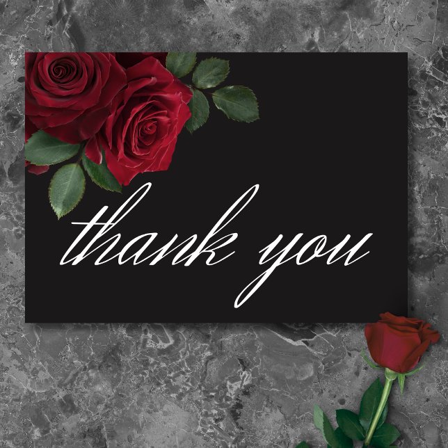 Elegant Moody Blood Red Roses Floral Wedding Thank You Card (Elegant Moody Blood Red Roses Floral Wedding Thank You Card)